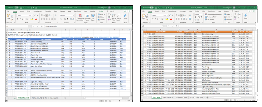 Creo Assembly BOM Export Options